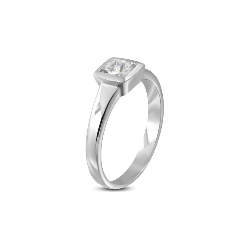 Stainless Steel Band with Bezel-set Square Cubic Zirconia - Click Image to Close